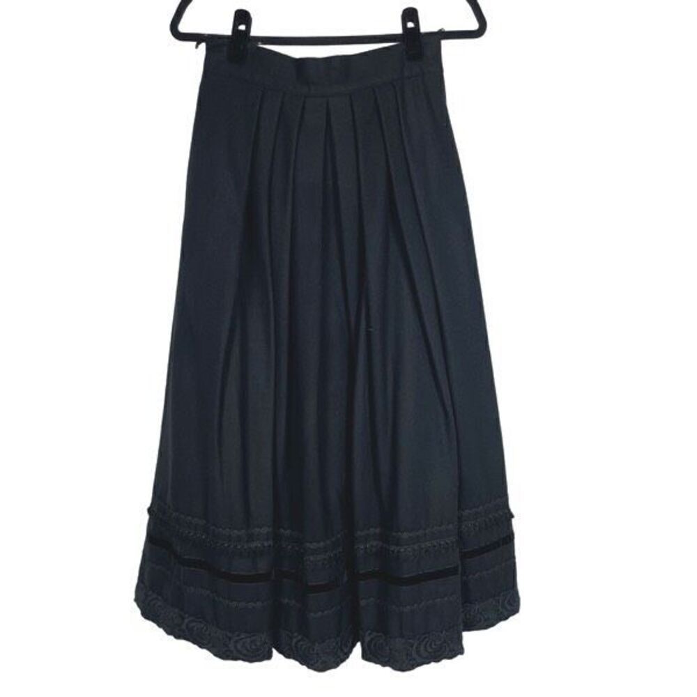 Vintage Madeleine Black Wool Boho Cottagecore‎ High Rise Midi Skirt - Women’s 10